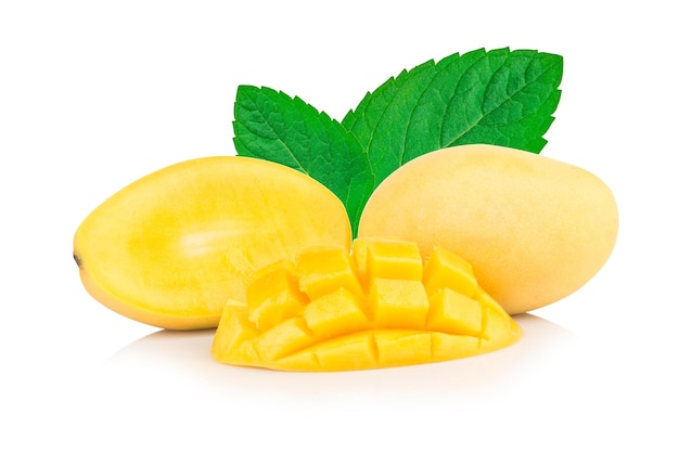 mango yellow peel square cube piece isolated on white background