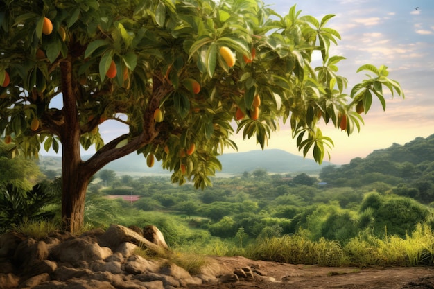 Mangoboom met fruit in de natuur gemaakt met behulp van generatieve AI-technologie