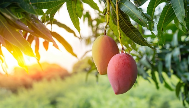 Mangoes on a tree in the sun