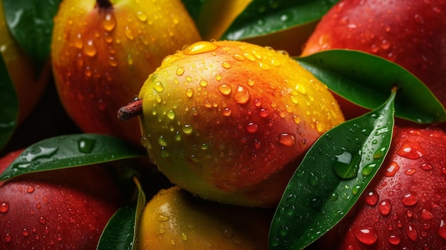 Mangoes with water droplets on the top