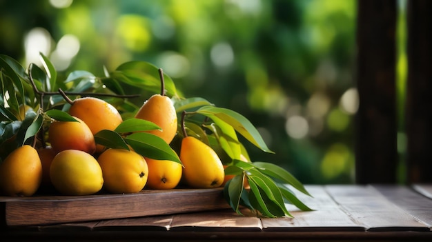 Mangoes on a wooden table