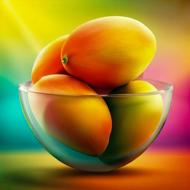 Mangos realistic bowl with colorful background