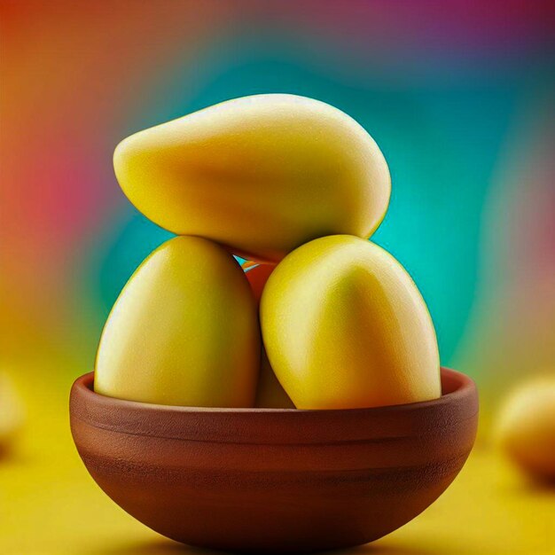 Mangos realistic bowl with colorful background