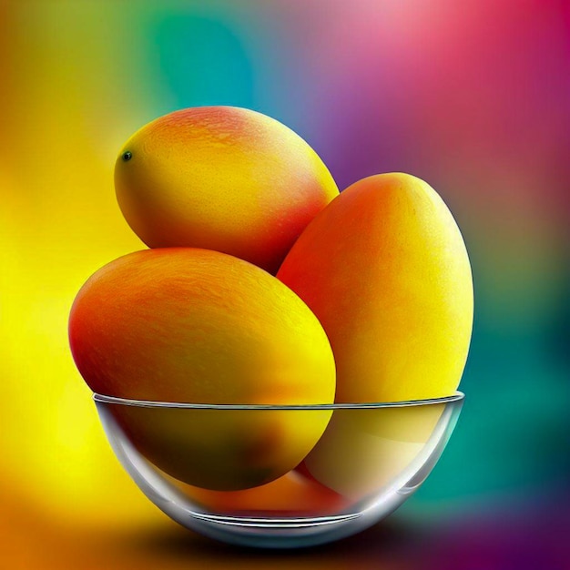 Mangos realistic bowl with colorful background