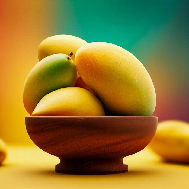 Mangos realistic bowl with colorful background