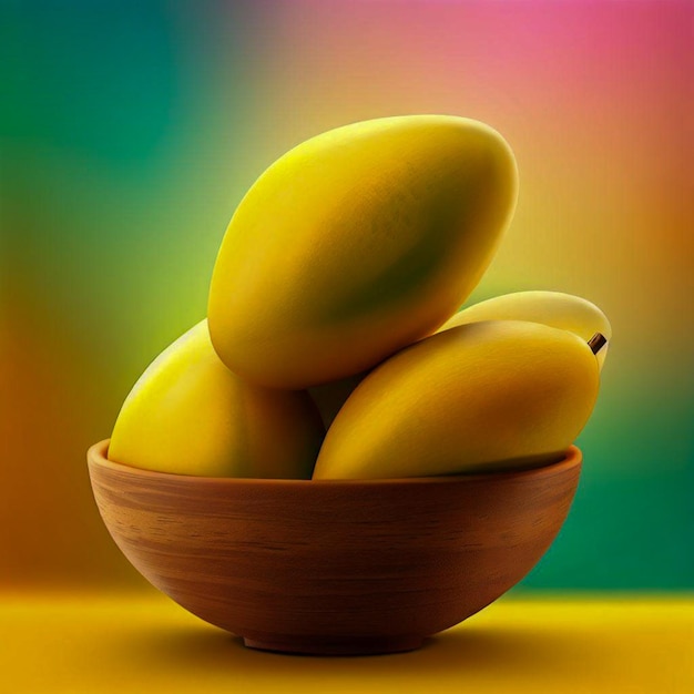 Foto ciotola realistica di mango con sfondo colorato