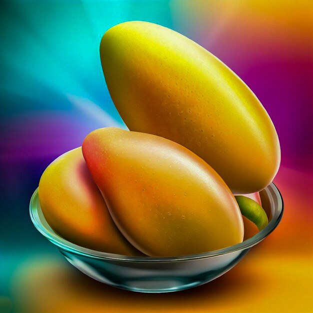 Фото Реалистичная миска манго с красочным фоном
