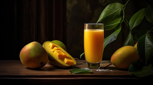 Mangosap en een glas mangosap