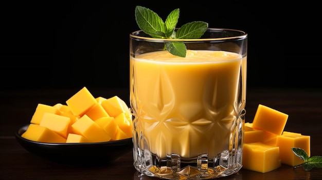 Mangosap in een glas op donkere achtergrond