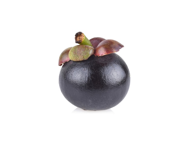 Mangosteen fruit on white background.