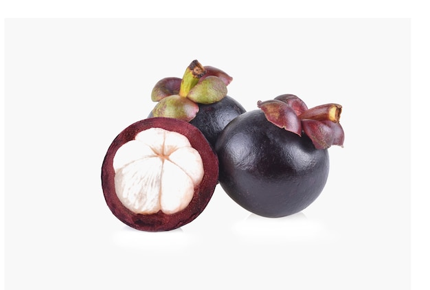 Mangosteen fruit on white background.