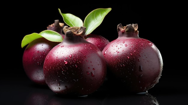 Mangosteen geïsoleerd op een zwarte achtergrond