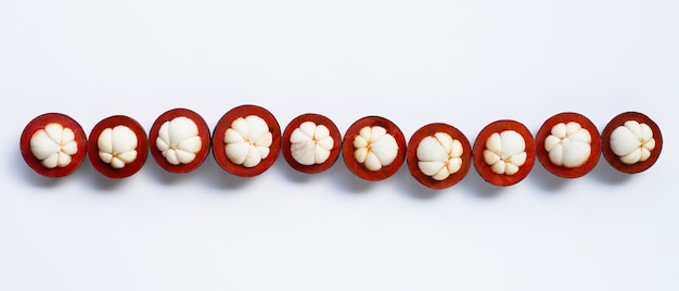 Mangosteen isolated on white background. Top view