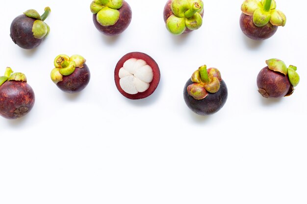 Mangosteen isolated on white. 