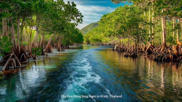 Photo mangrove and crystal clear water stream canal at tha pom klong song nam mangrove wetland krabi thai