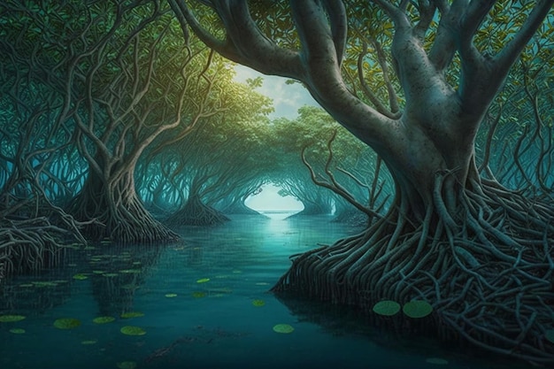 Mangrove forest Fantasy art wallpaper image Ai generated art