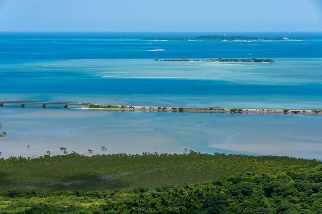 Mangrove forest, the main road, sea in blue tones and islands