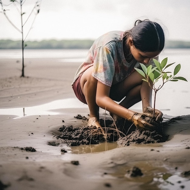 Mangroven planten voor milieubehoud en habitatherstel op Earth Day