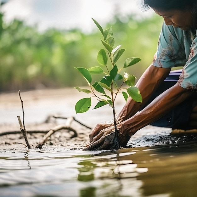 Mangroven planten voor milieubehoud en habitatherstel op Earth Day