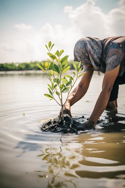 Mangroven planten voor milieubehoud en habitatherstel op Earth Day