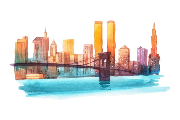 Manhattan bridge New York stadsgezicht aquarel illustratie
