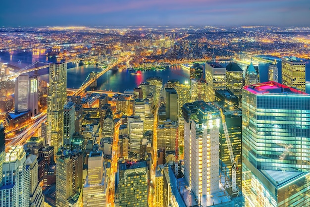 Manhattan city skyline cityscape of New York from top view in USA