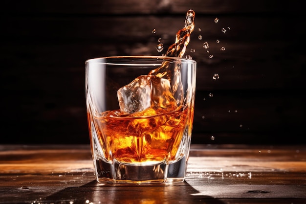 Manhattan cocktail with splashes of whiskey