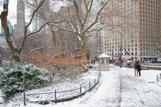 Манхэттен, штат Нью-Йорк, США, 31 января 2017 года. Много снега в Центральном парке.