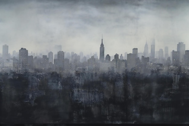 Manhattan skyline in fog