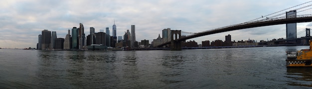 Manhattan skyscrapers and Brooklyn Bridge NYC