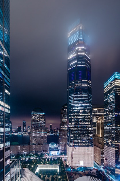 Manhattan skyscrapers at night