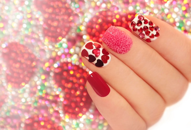 Manicure design with hearts