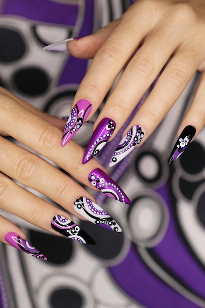 Coffin Long False Nail Colorful Gradient Heart Press on Nails for Nail Art  24pcs | eBay