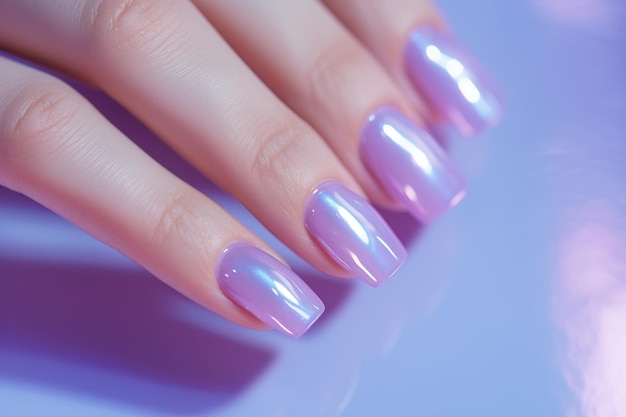 Маникюрные ногти закрываются фиолетовым цветом Y2K эстетический салон ногтей презентация сгенерирована ИИ
