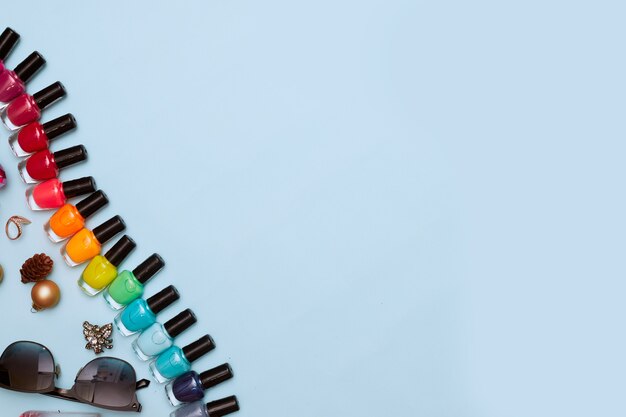 manicure with nail polish, pedicure on white background