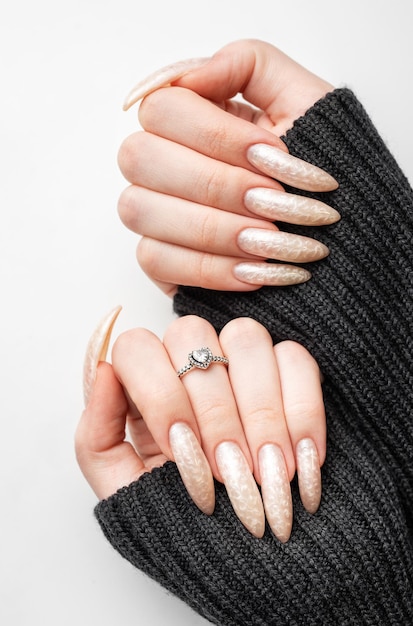 Manicured nails with pearlescent nail polish