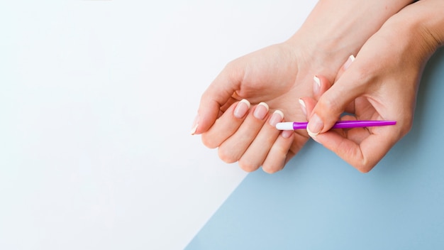 Manicured woman hands with copy space