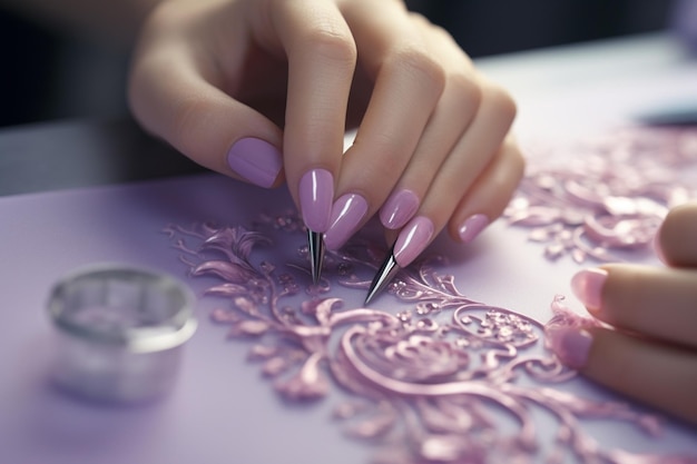 Manicurist die ingewikkelde nagelkunst aanbrengt met Generative ai