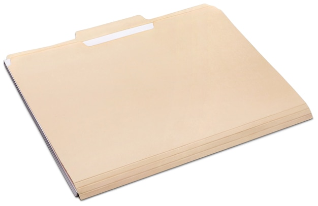 Manila folder with some documents in it. on a white background