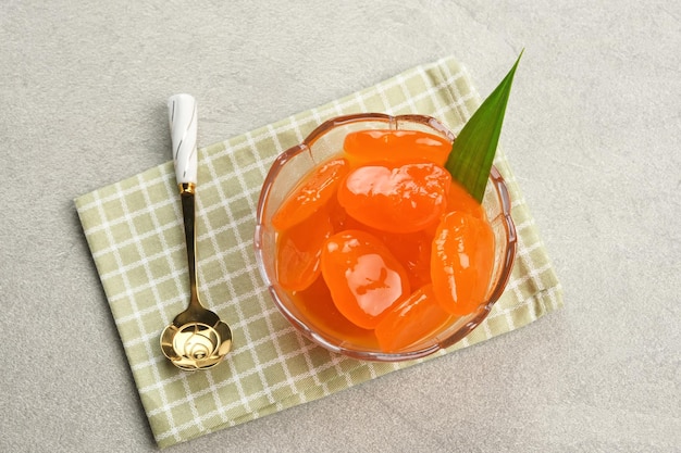 Manisan KolangKaling or preserved sugar palm fruit with orange color Indonesian drink and dessert