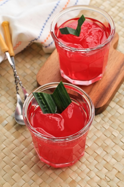 Manisan KolangKaling Preserved Sugar Palm Fruit with Red Color Served in a Glass