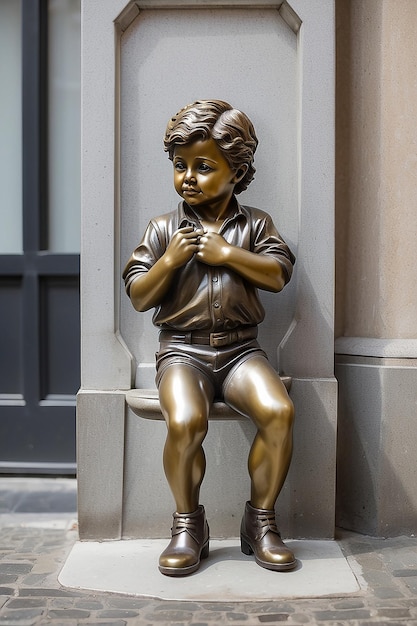 Photo manneken pis little man pee or le petit julien a very famous bronze sculpture landmark
