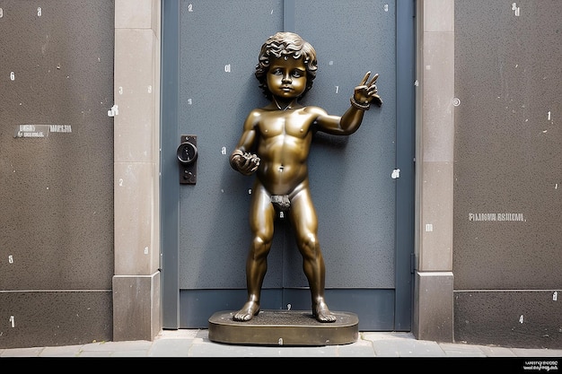 Photo manneken pis little man pee or le petit julien a very famous bronze sculpture landmark