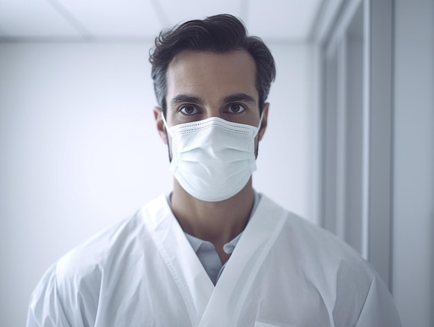 Mannelijke arts met een medisch masker in het ziekenhuis