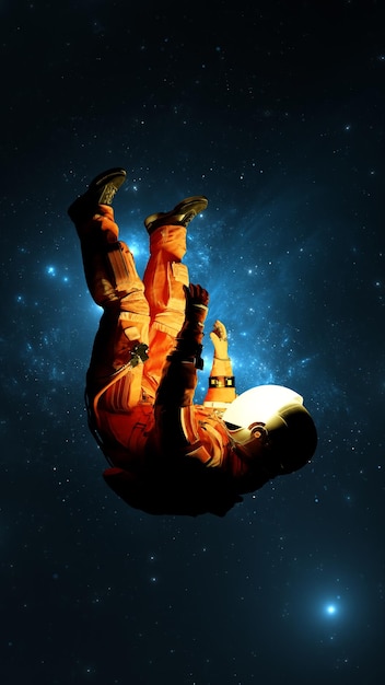 Foto mannelijke astronaut in nul zwaartekracht valt in de kosmische afgrond eenzame astronaut astronaut tussen de sterren planeten en sterrenstelsels 3d render