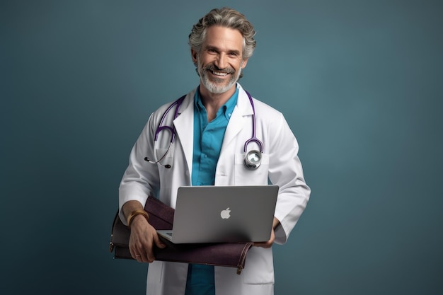 Mannelijke_dokter_met_laptop_over_grijze_blauwe_achtergrond