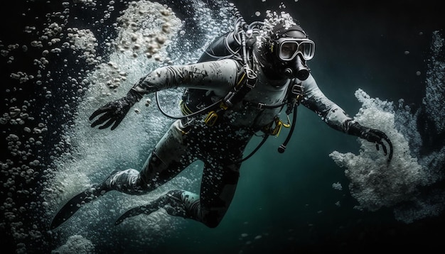 Foto mannelijke duiker in de afgrond van de zee