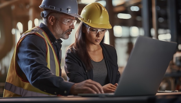 Mannelijke en vrouwelijke industriële ingenieurs bespreken nieuw project