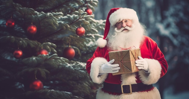 Mannelijke man met sneeuw vakantie hoed jaar glimlach oude rode kostuum kerstman winter baard xmas kerstmis