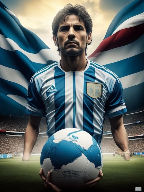 Mannelijke profvoetballer die een trui van het Argentijnse nationale team draagt met het nummer tien op de